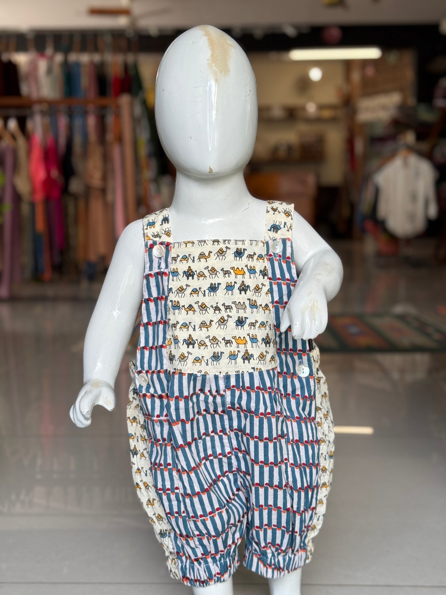 Rompers for babies - hand block printed upcycled soft cotton fabric scrap based unisex outfit for boys and girls
