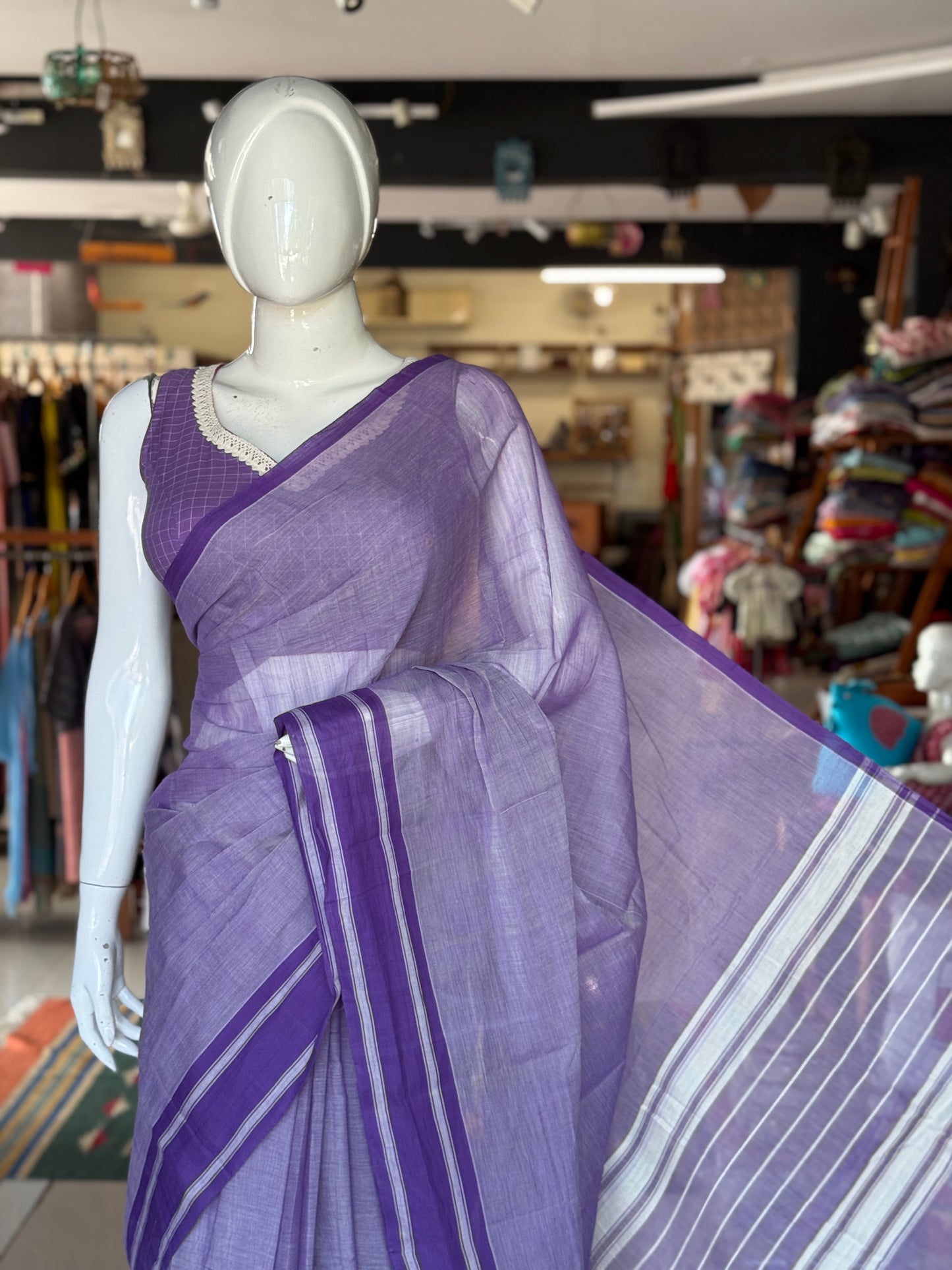 Plain light weight soft handloom Bobbili cotton saree - multiple colors available