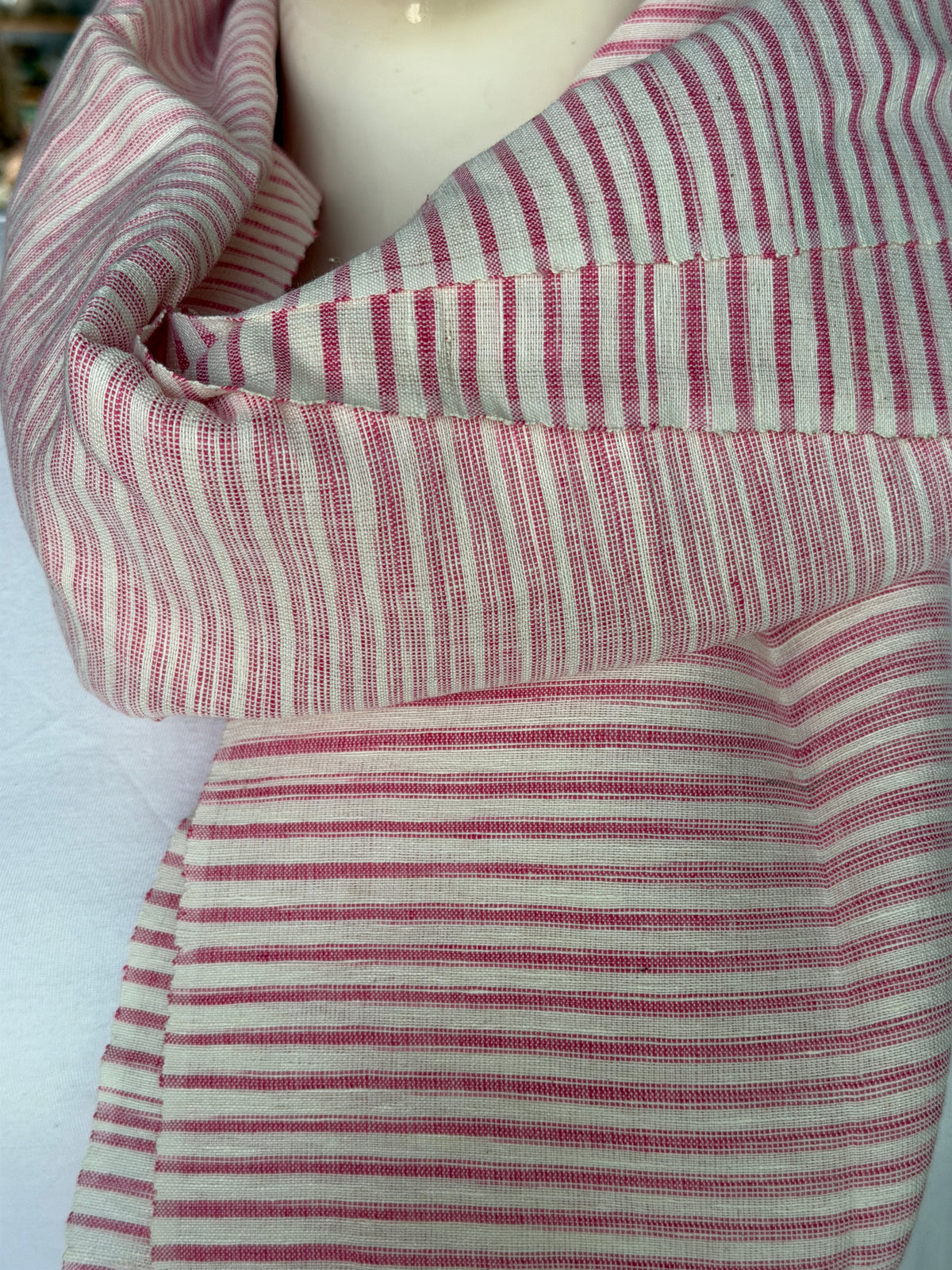 Light pink and white stripes linen handloom stole