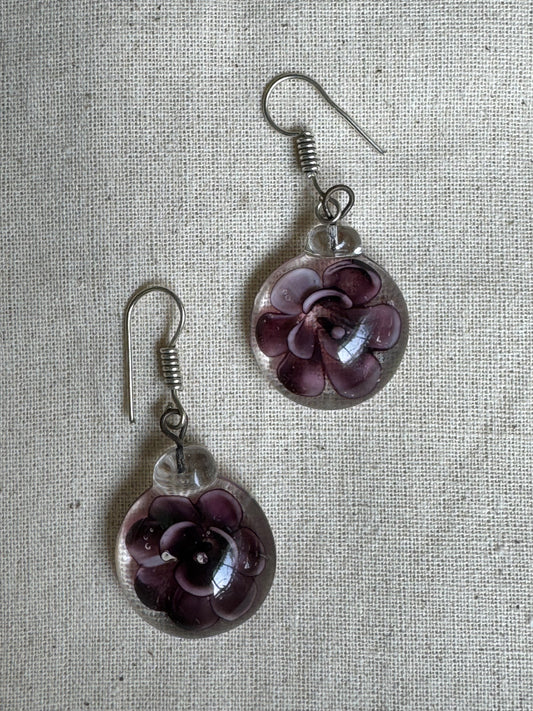 Purple flower center glass hooks - handcrafted in glass
