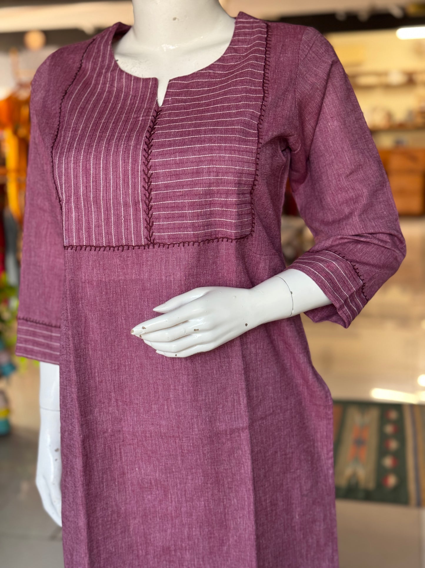 Fuchsia pink freedom fabric kurti - Hand spun, hand woven cotton