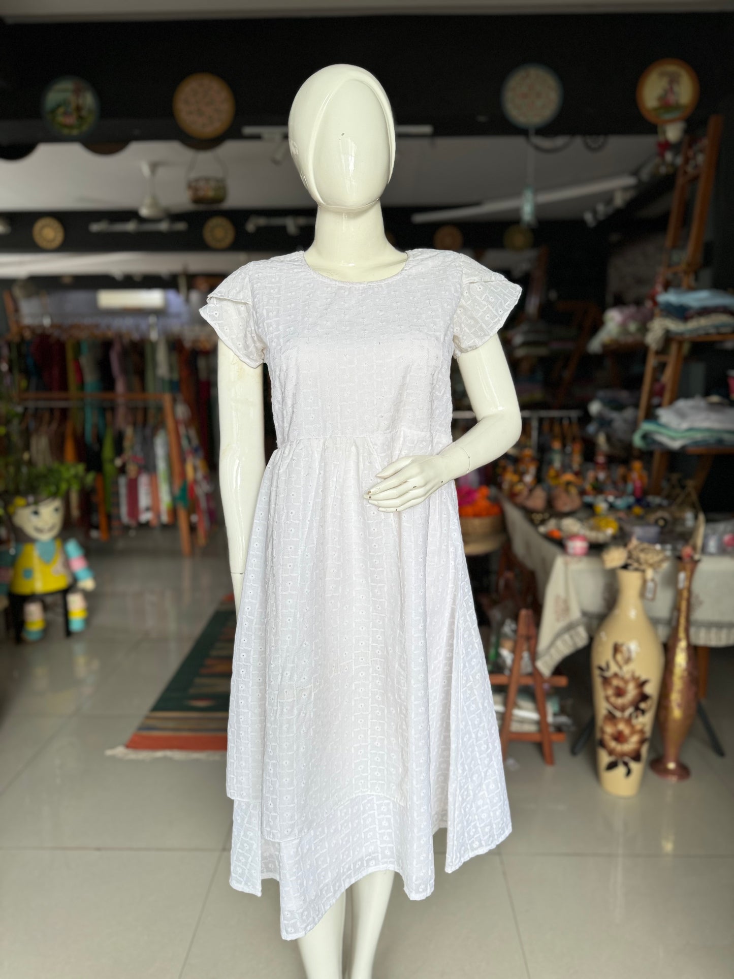 White machine embroidered cotton dress