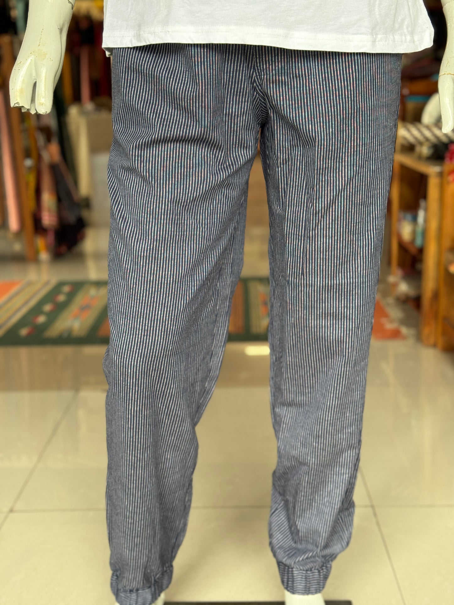 Navy blue with stripes cotton jogger pants with elastic