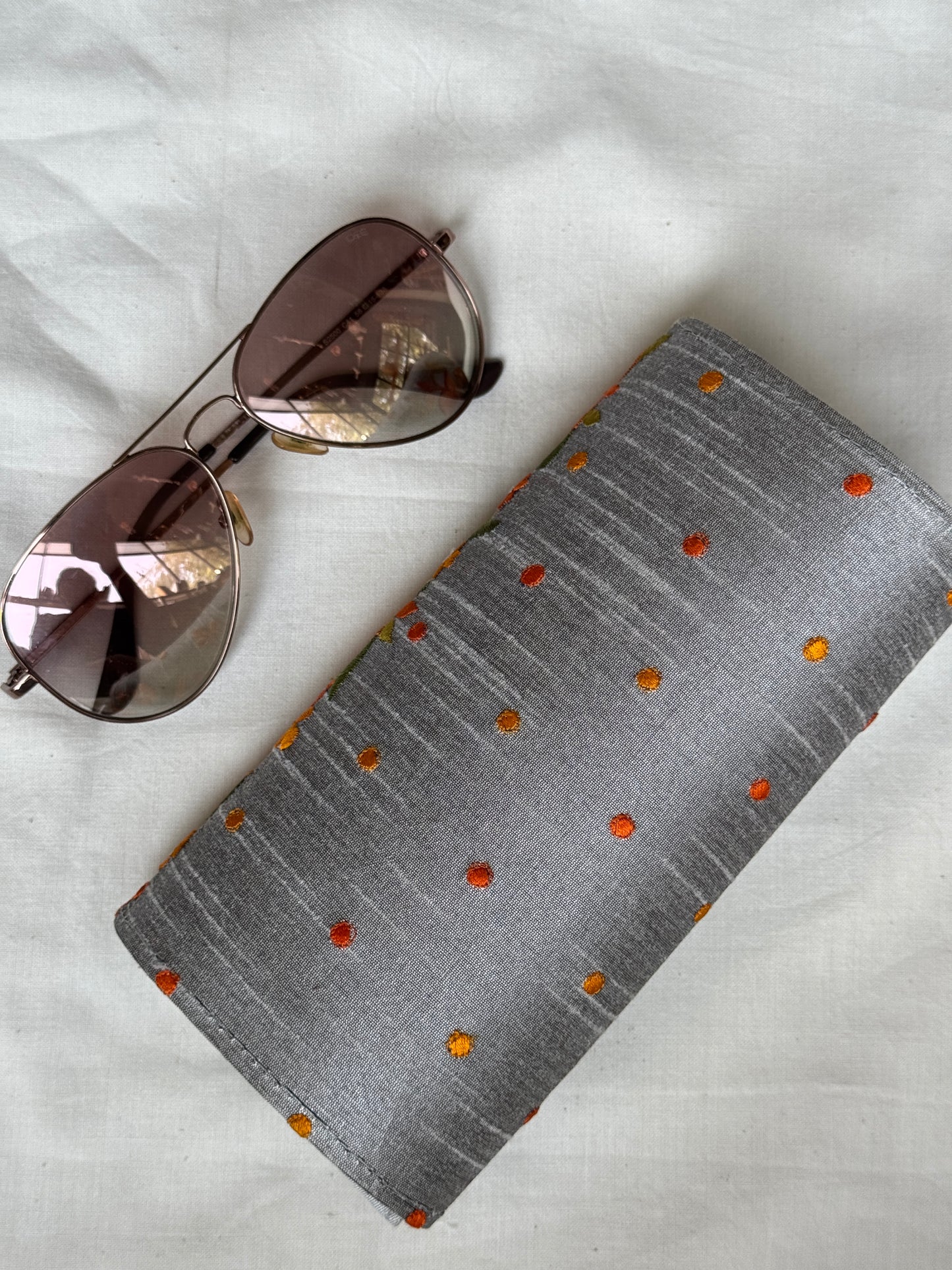 Embroidered hard base goggles / spectacles case with magnetic closure