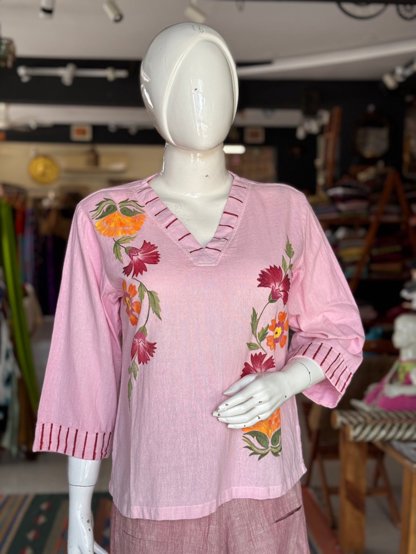 Light pink handpainted Womens cotton top