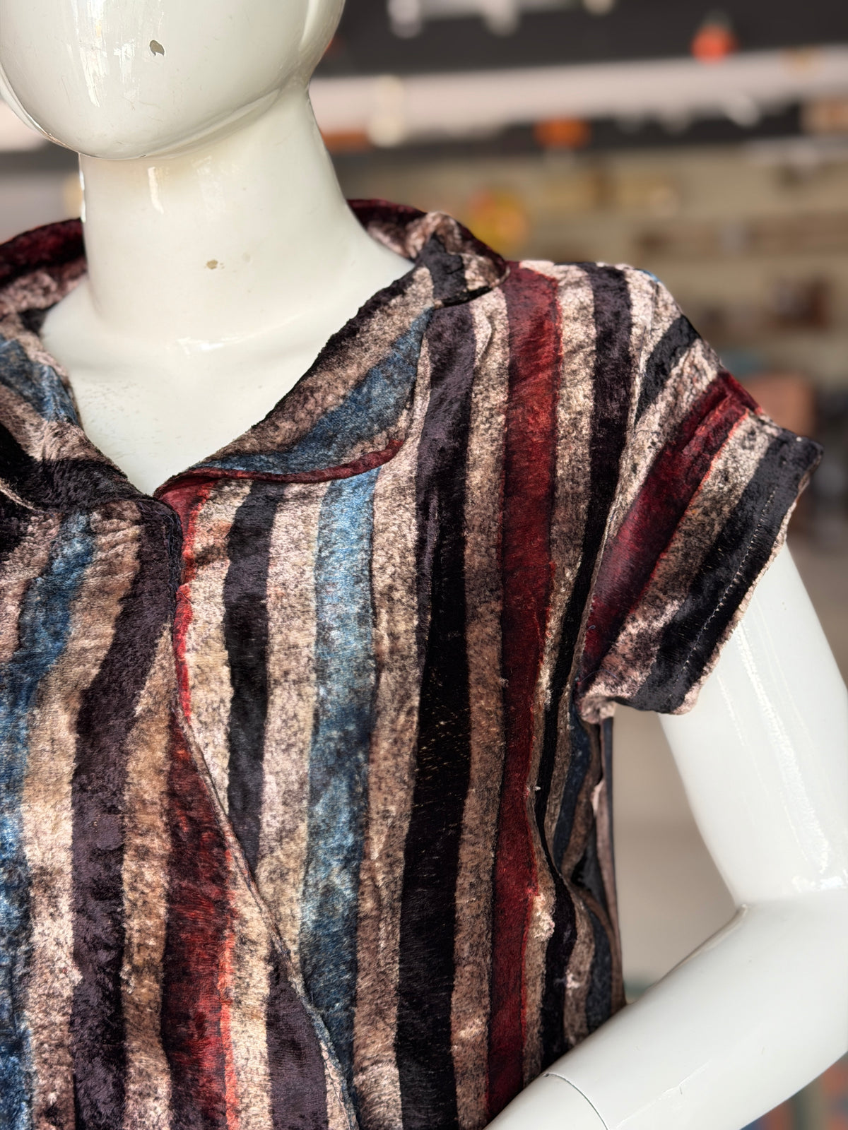 Stripes velvet Ajrakh hand block printed top
