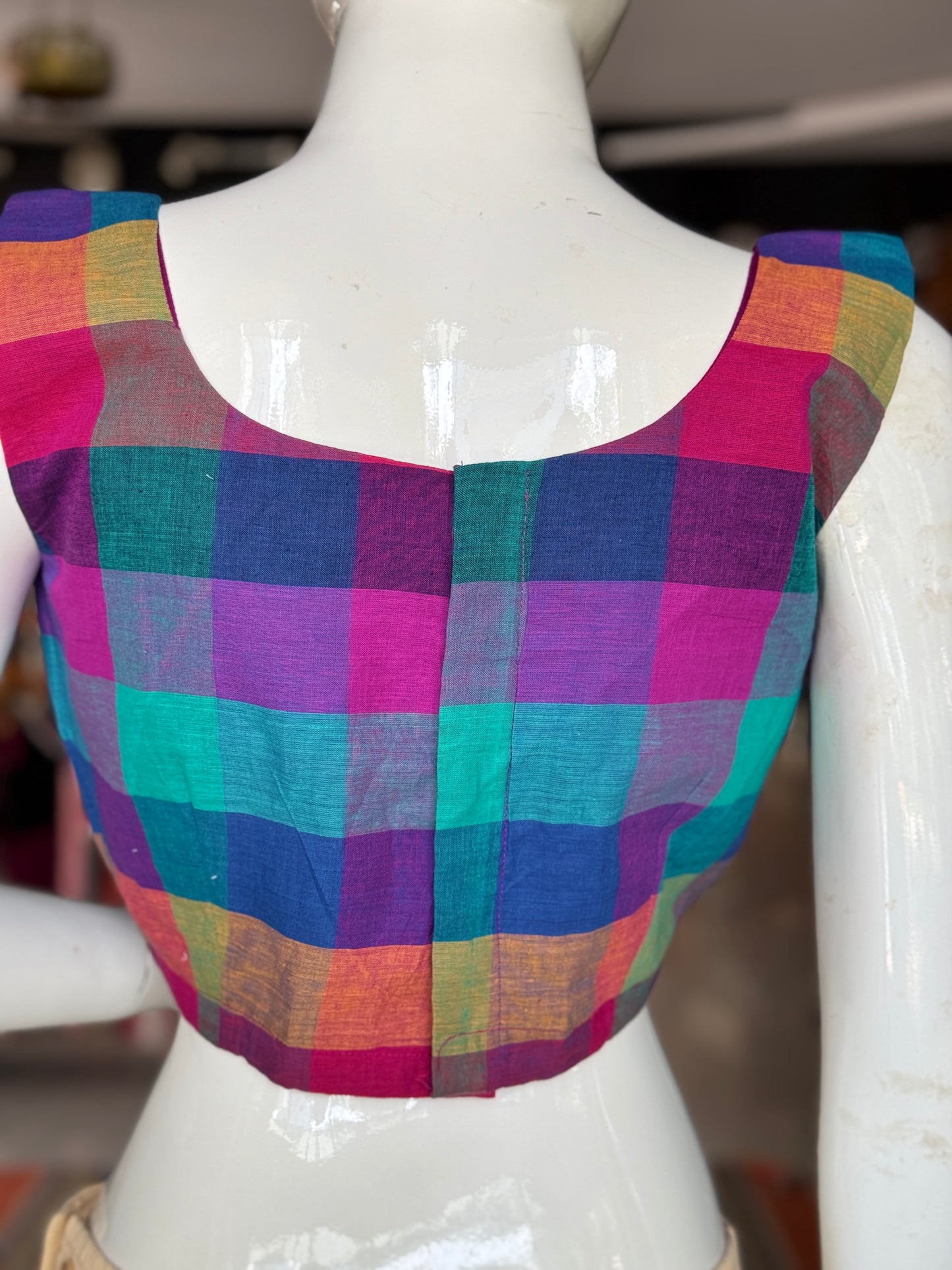 Colourful checks cotton sleeveless blouse
