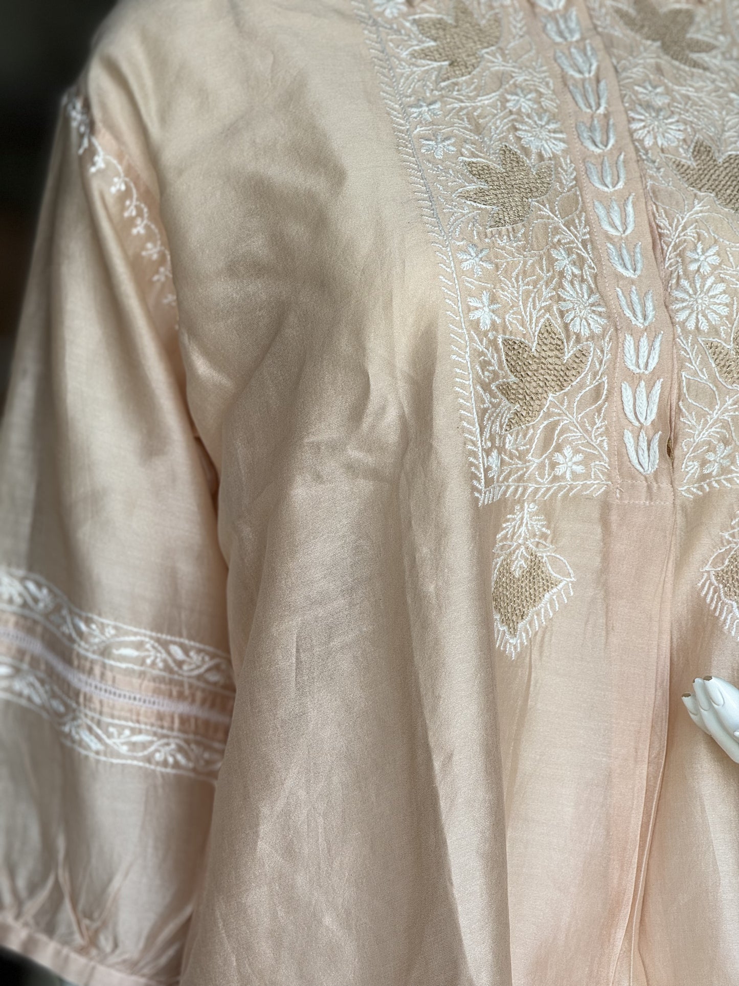 Chikankari hand embroidery anti-fit tunic on Silk chanderi in class pastel shades