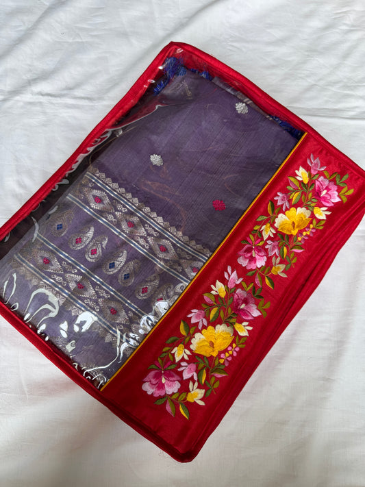 Embroidered saree gift cum storage bag - comes with small see through area