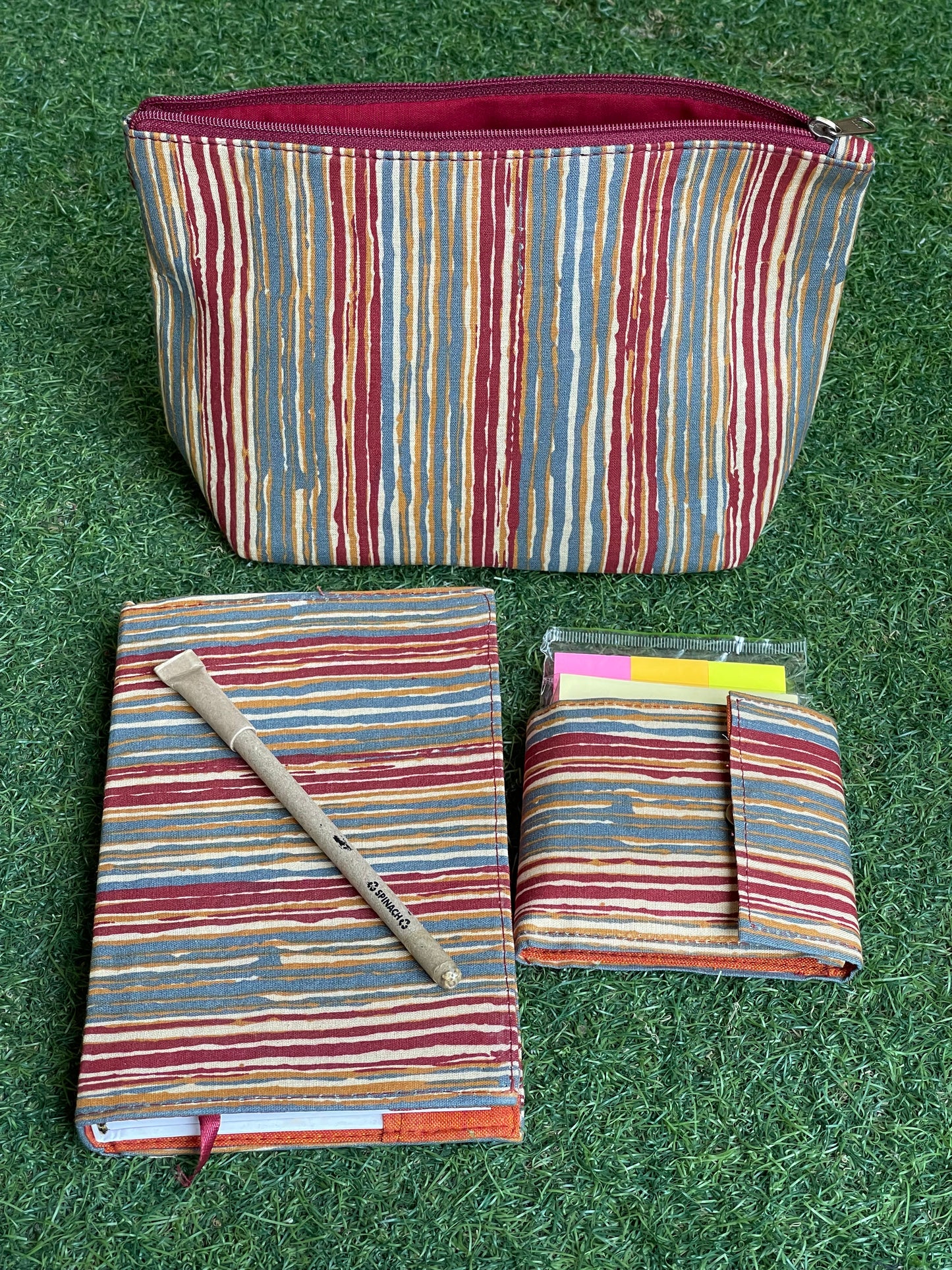 Notebook, stationary pouch gift set with seed pen, wallet, post its etc