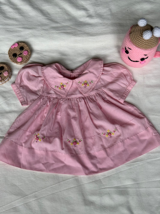 Light pink hand embroidered soft cotton frock for little girls