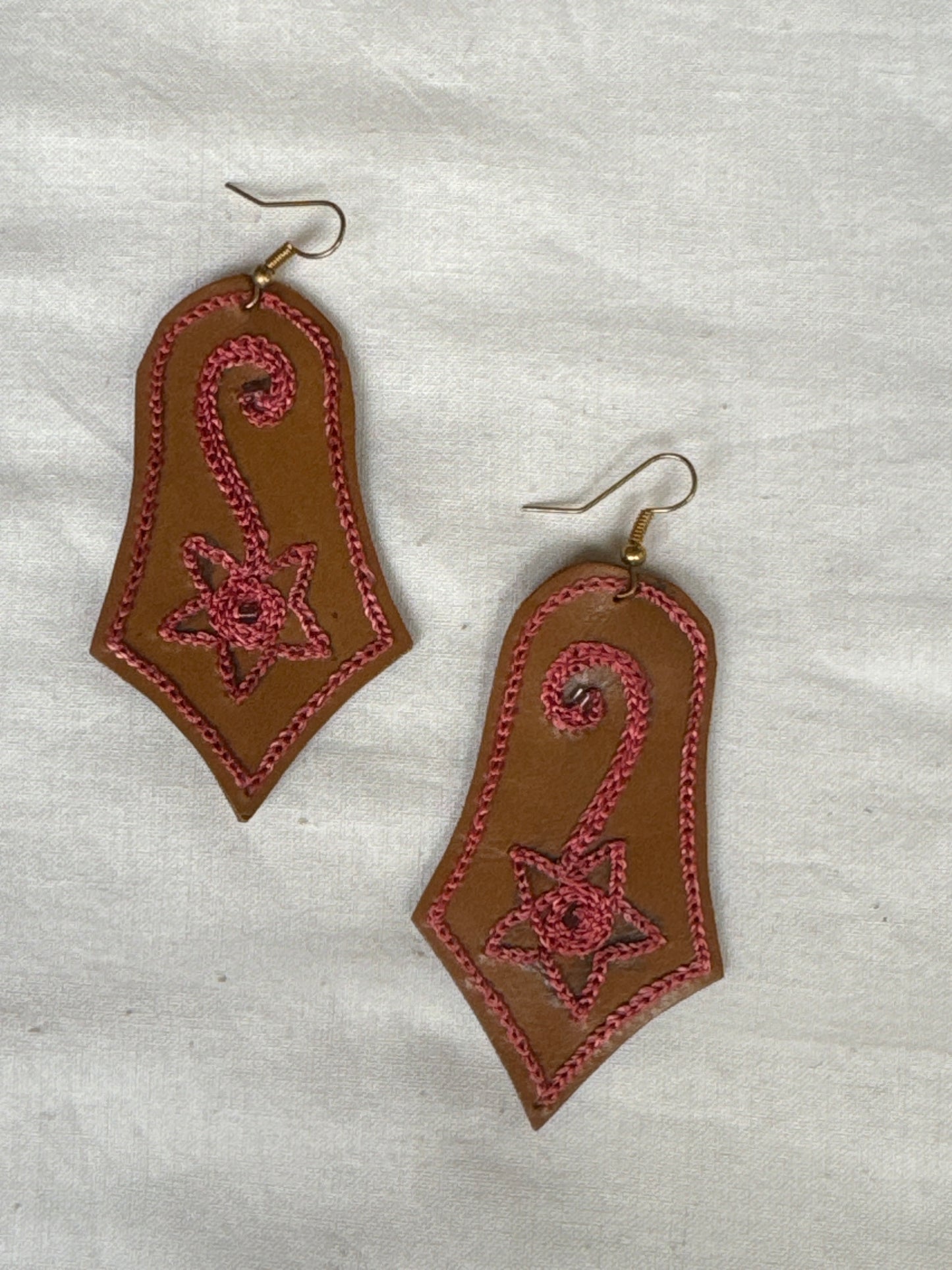 Leather with hand embroidery light weight earrings - shapes, designs and color choice available