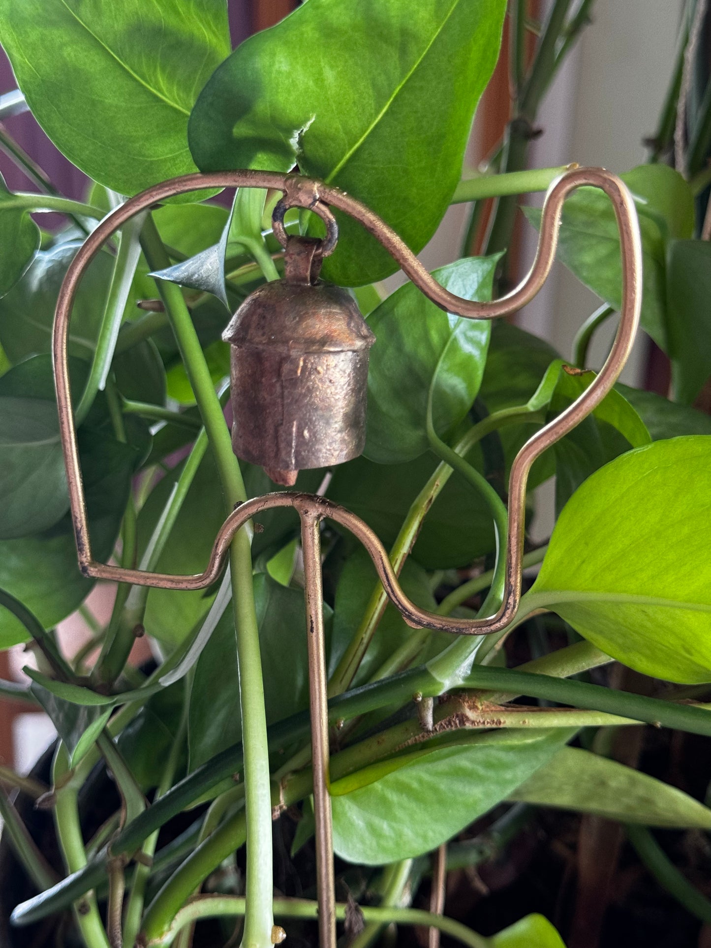 Elephant garden decor stick - copper bell handcrafted