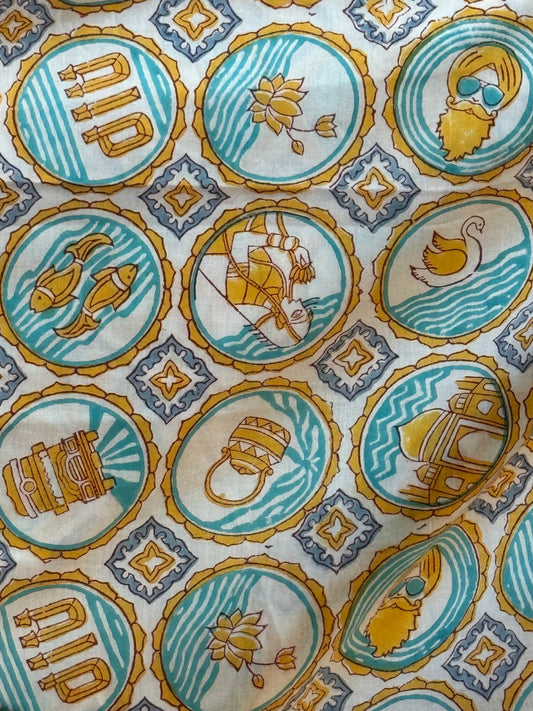 Unique multi design hand block printed cotton fabric