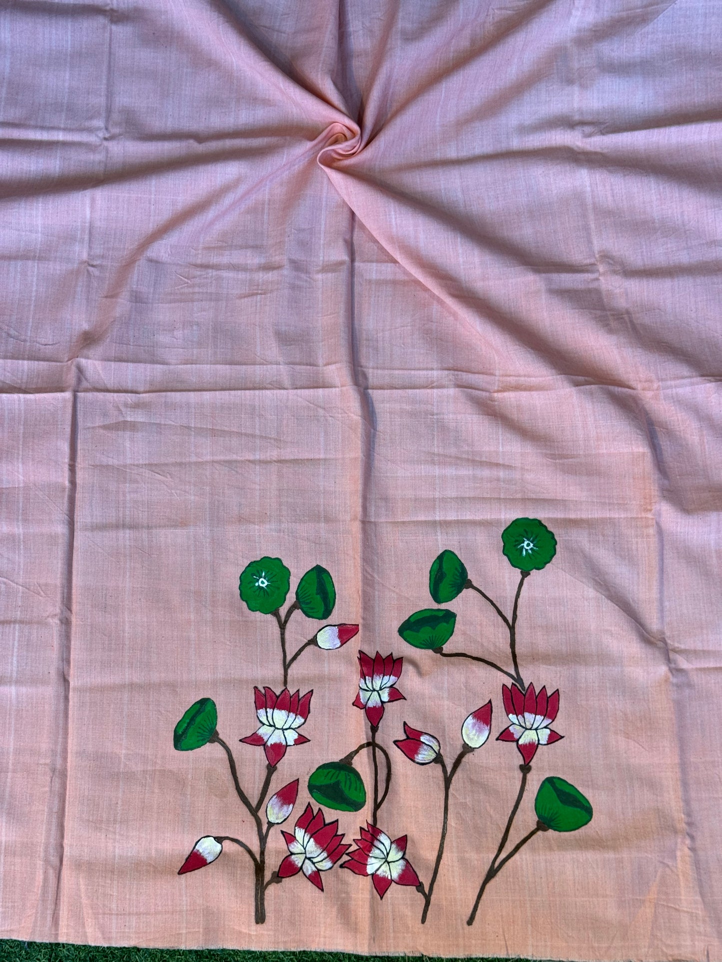 Hand painted / embroidered on handloom cotton - unstitched blouse fabric