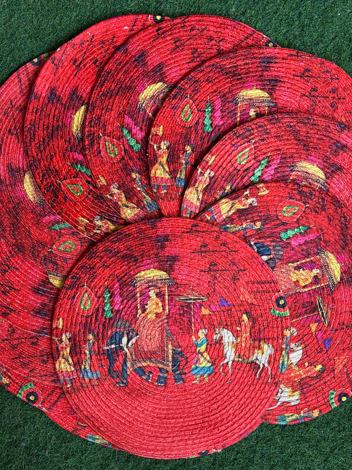 Digital printed round braided cotton placemats - multiple designs available