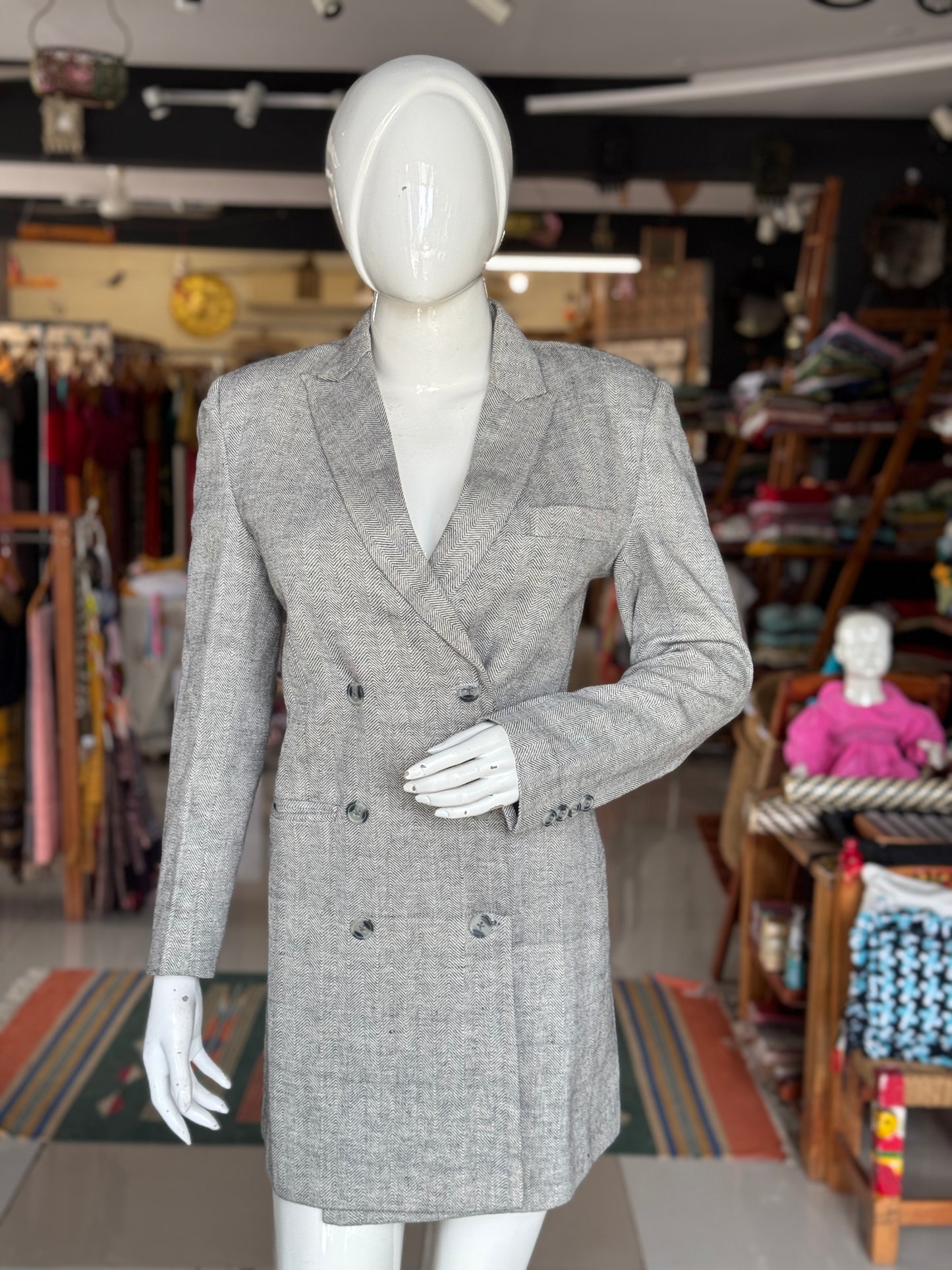 Blazer dress in hand woven kala cotton - officer power dressing for women