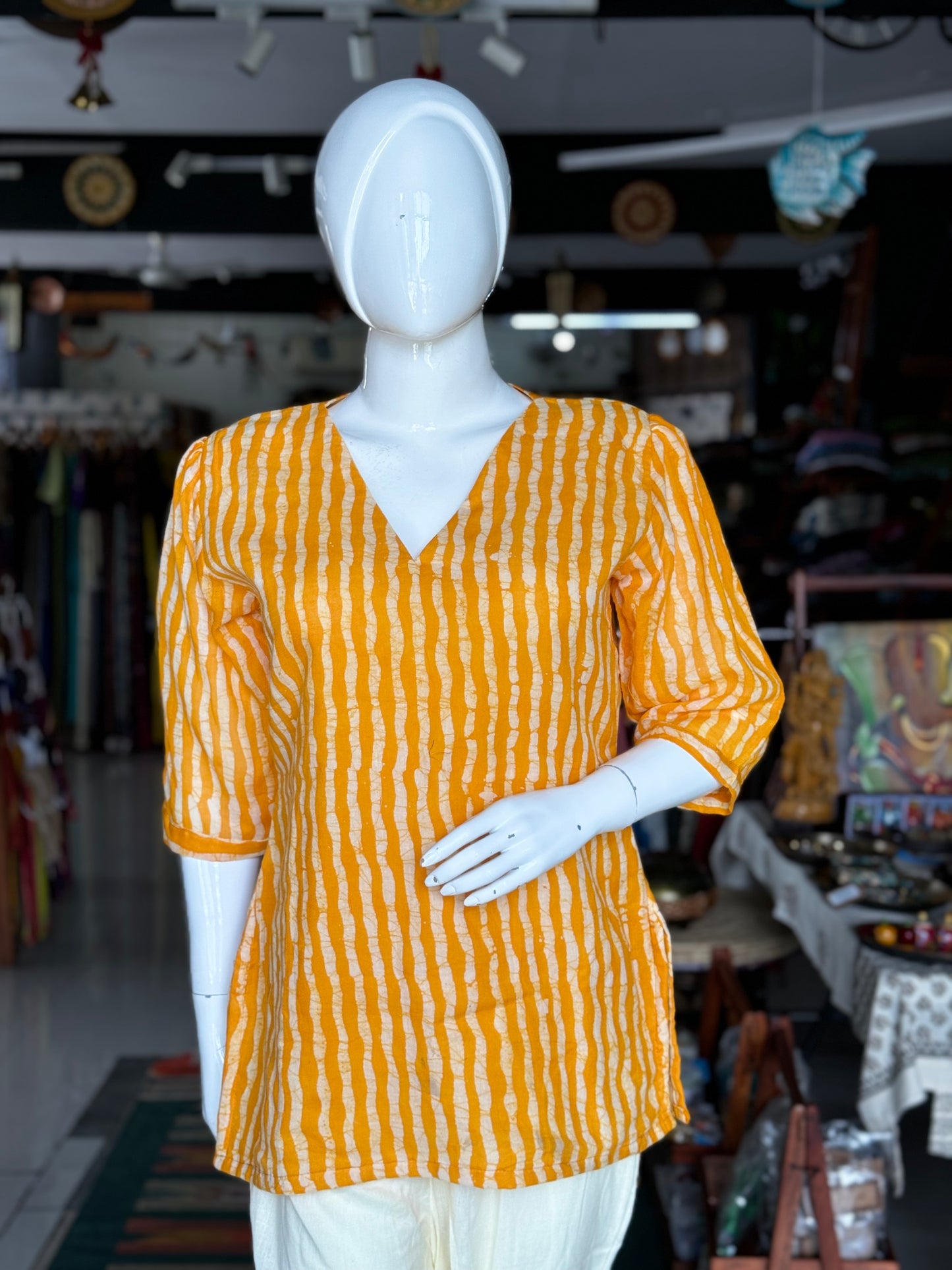 Orange batik stripes soft cotton short kurti