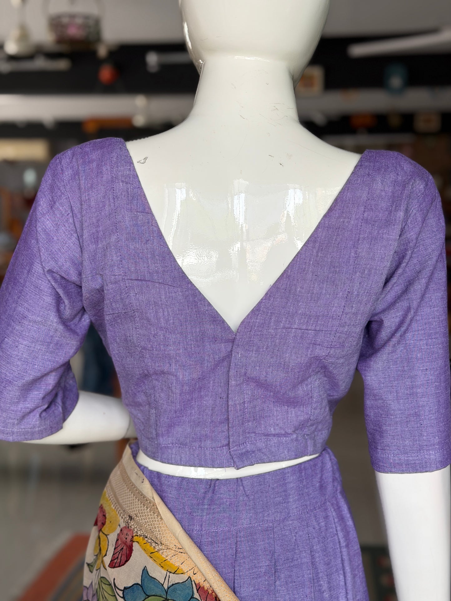 Langa voni - half saree - lavender hand woven cotton long skirt / lehenga / langa with cotton blouse - 2 piece set