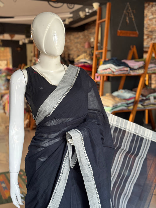 Temple border plain soft handloom cotton saree