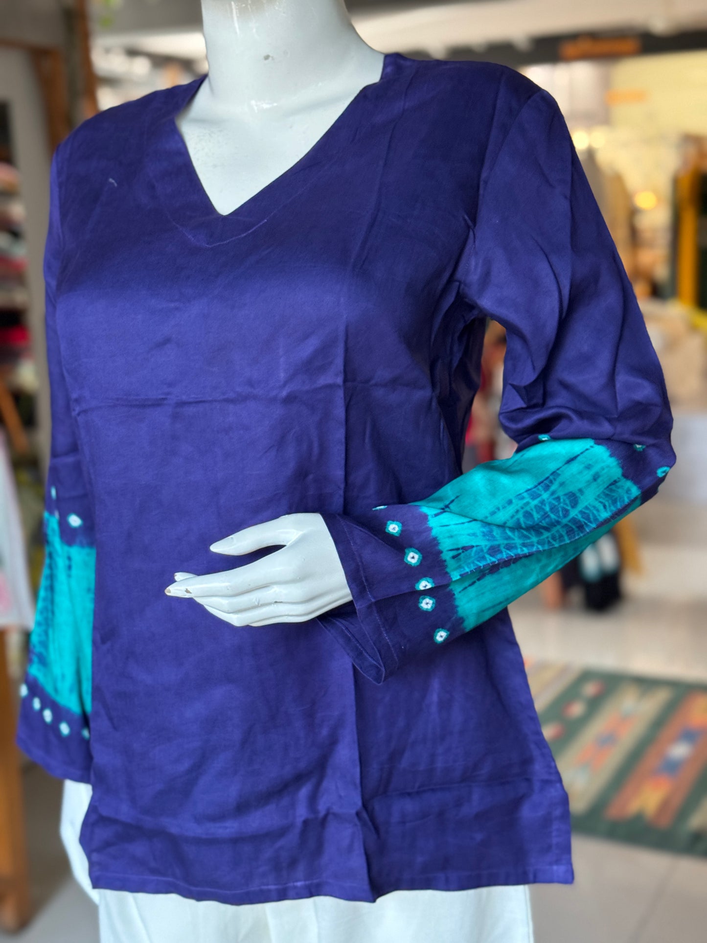 Full sleeves placement bandini tie n dye cotton tunic top / short kurti - multiple colors n designs available