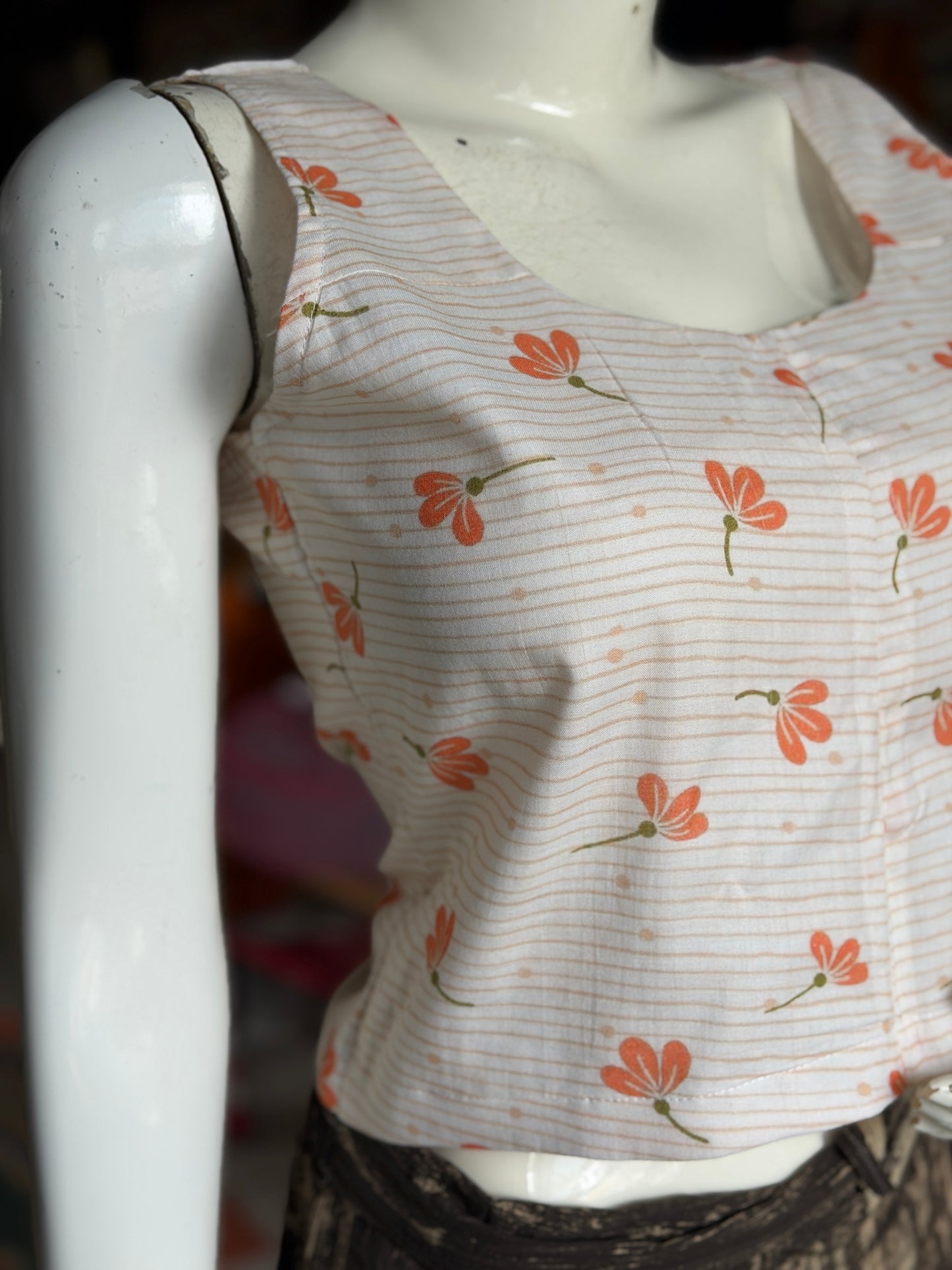 Peach flowers and stripes soft cotton short top