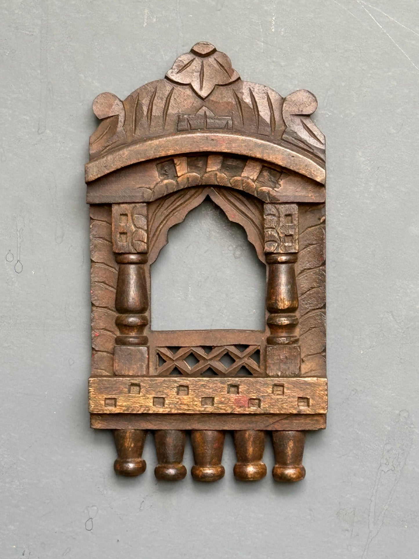 Jharokha in distress finish wood - hand crafted wall decor