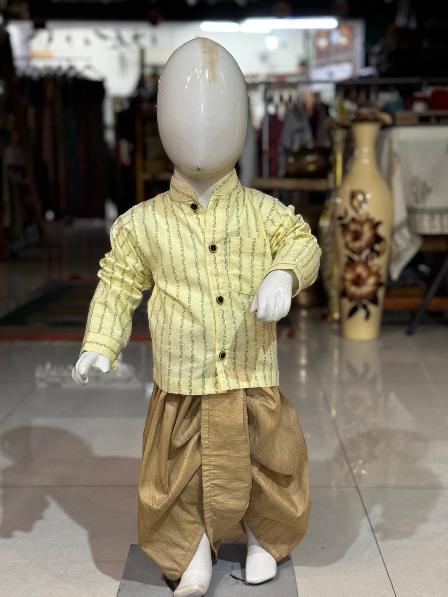 Beige raw silk dhoti for toddler boys