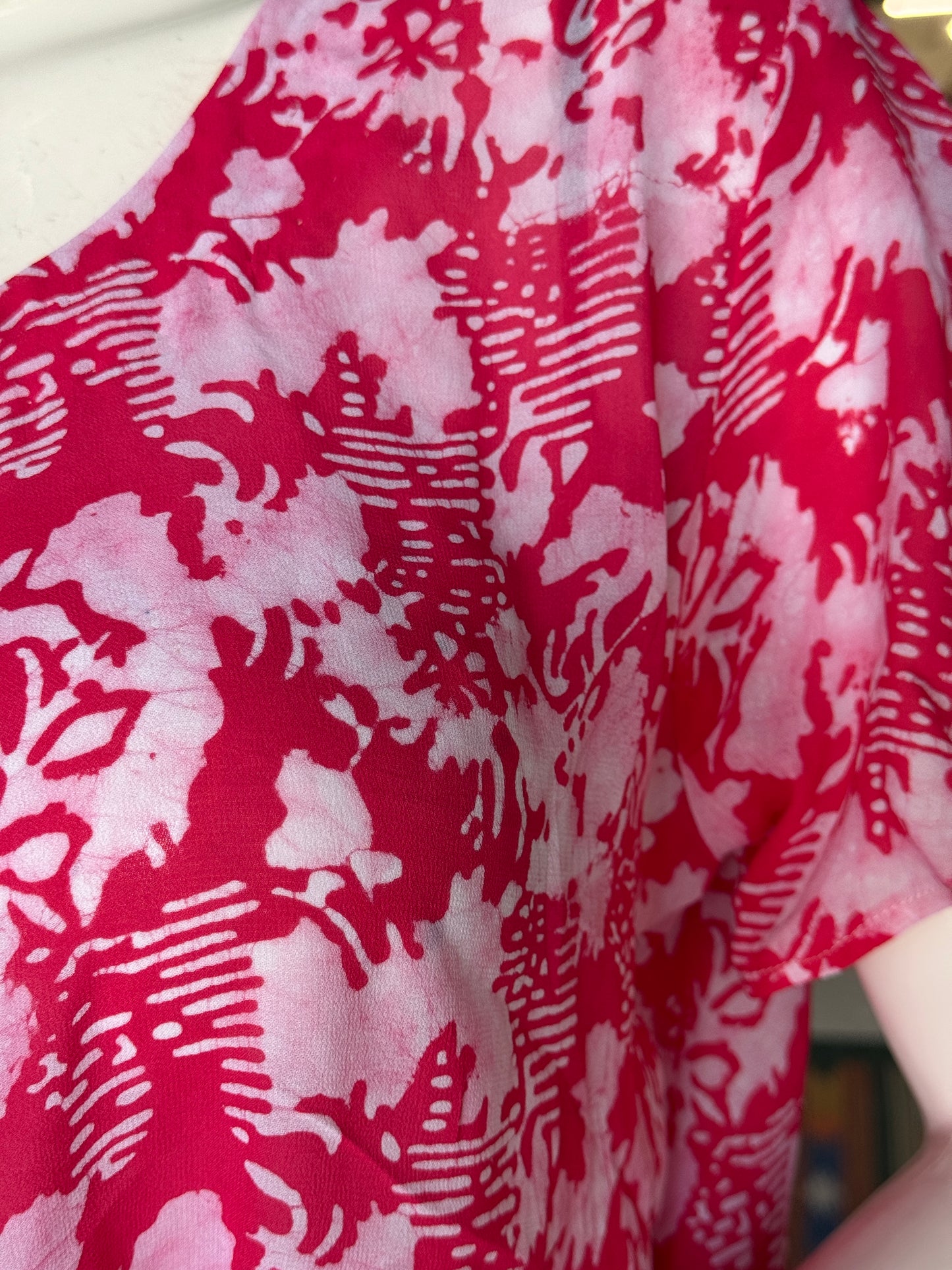 Pink hand batik georgette top with pleats at neckline