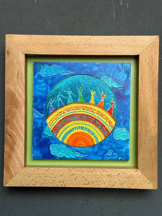 Rainbow women - hand crafted wall decor with wooden frame