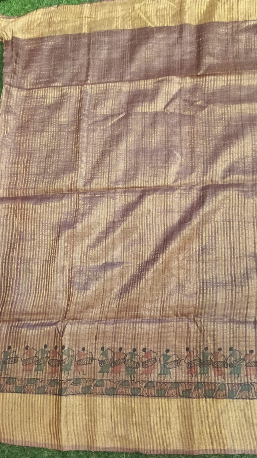 Mauve tone tussar silk hand woven, Warli hand painted saree