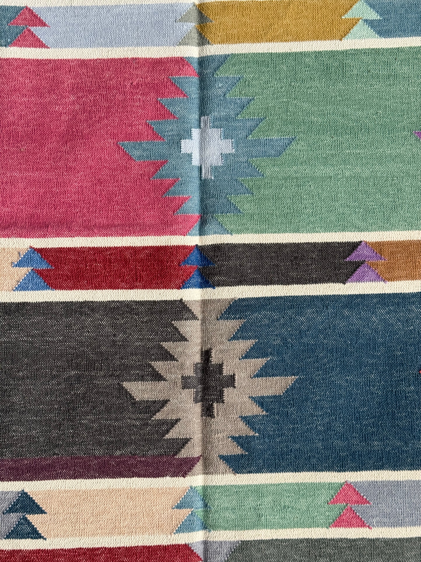 Multi coloured cotton handwoven panja weave carpet / durrie in firm weave -  4 x 6 ft - multiple designs available