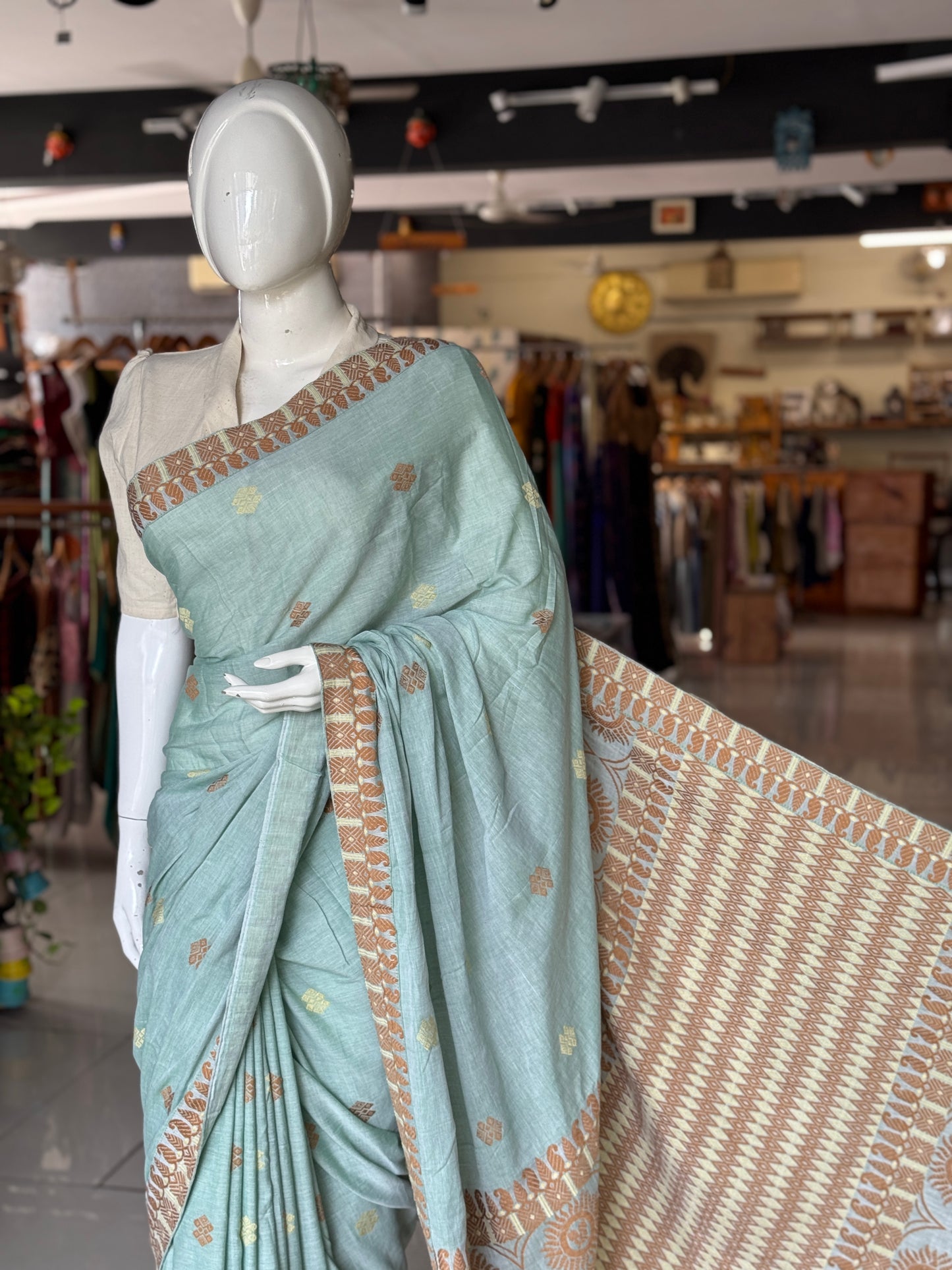 Pastel tone Assam handloom soft cotton saree
