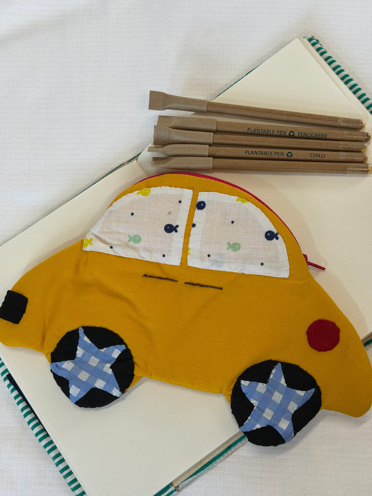 Car shaped pencil pouch with zipper closure - color options available