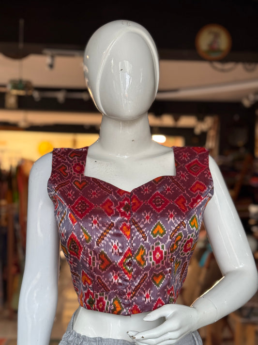Lavender silk Ikat handloom sleeveless blouse