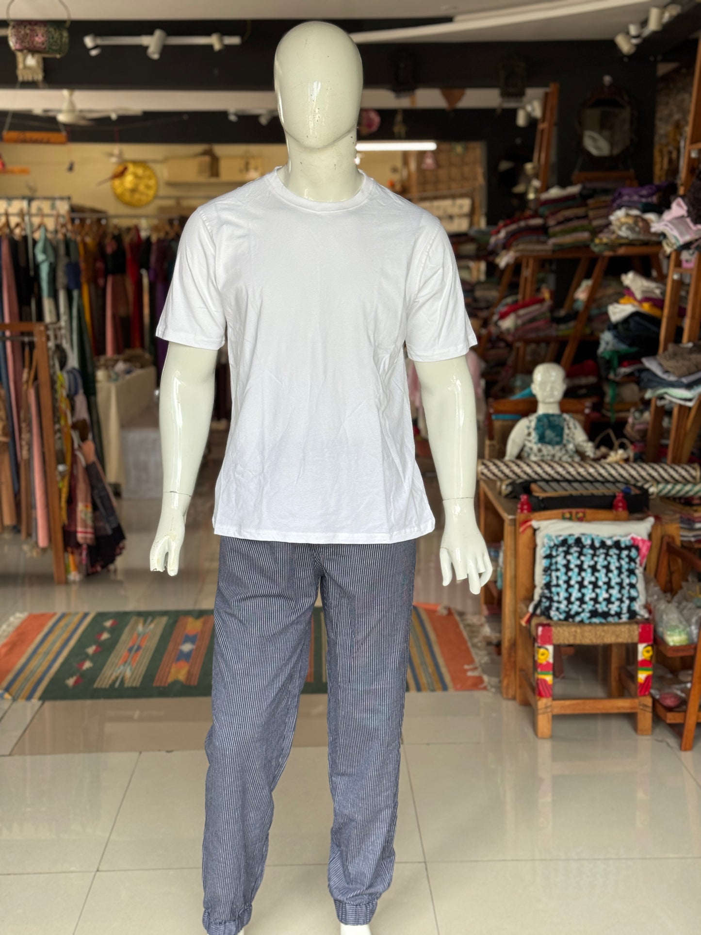 Navy blue with stripes cotton jogger pants with elastic