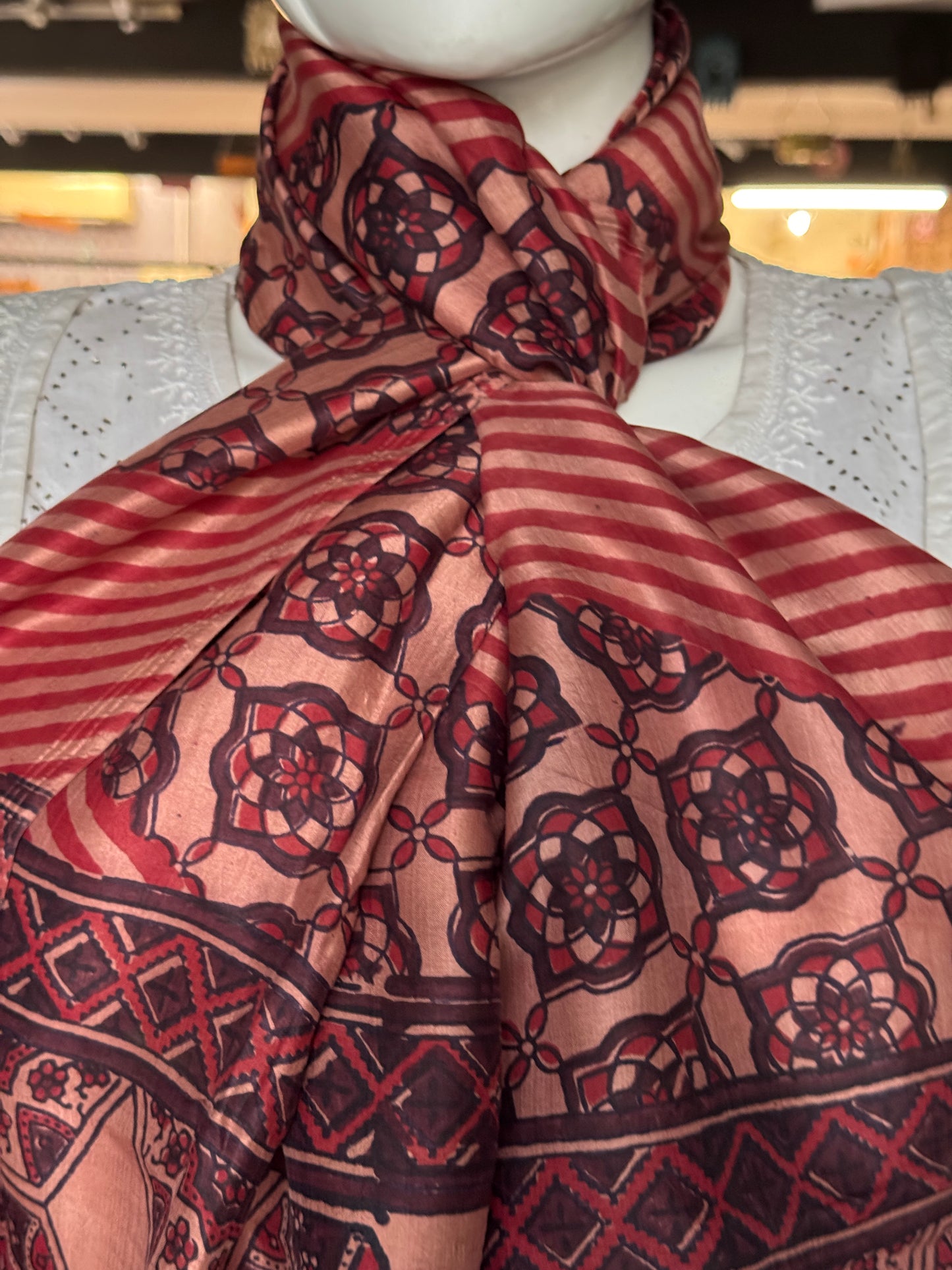 Brown n maroon hand woven soft mulberry silk stole