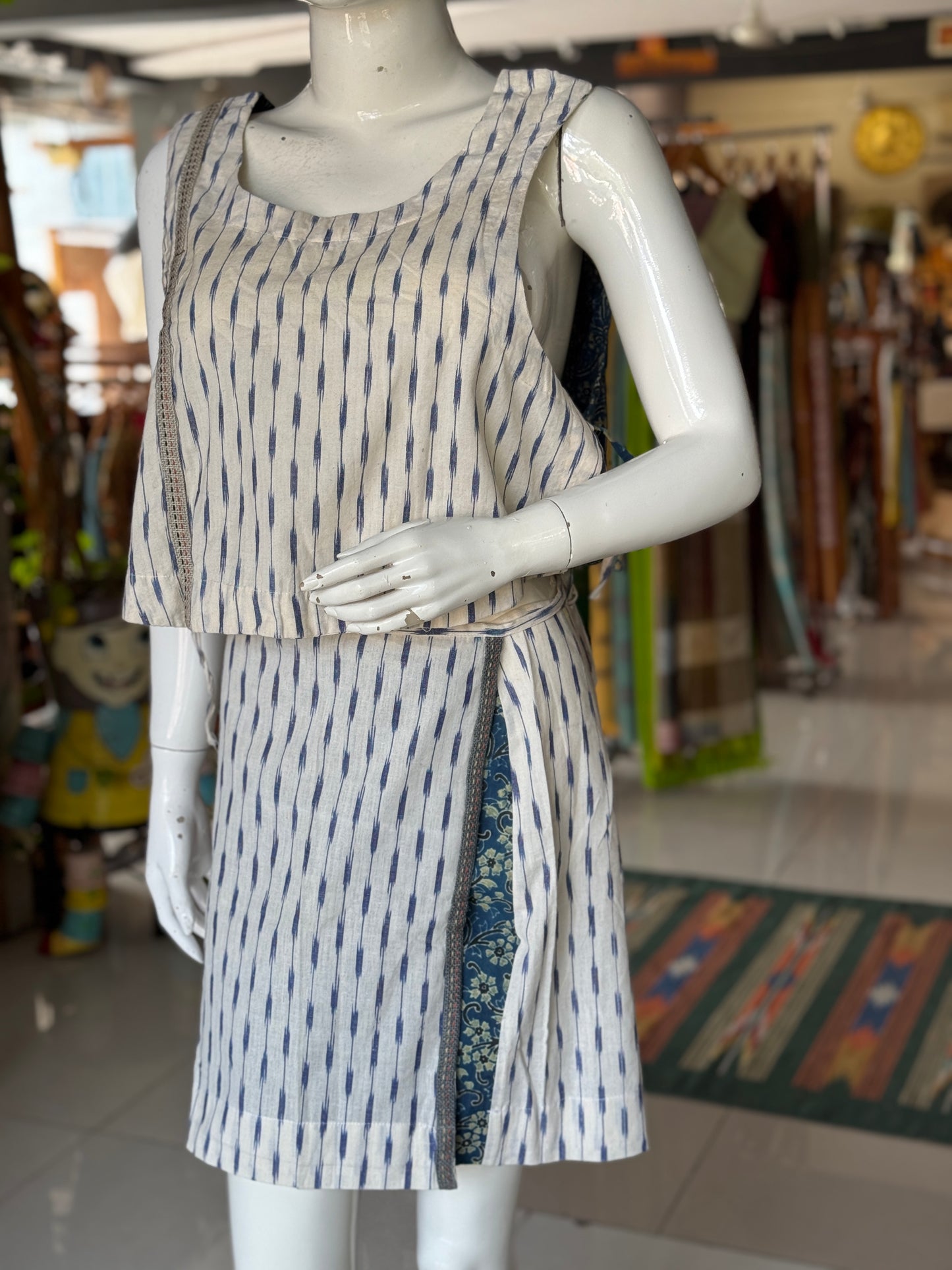 Short wrap skirt n crop top - 4 way handcrafted cotton coord set - free sized side ties crop top and wrap around skirt