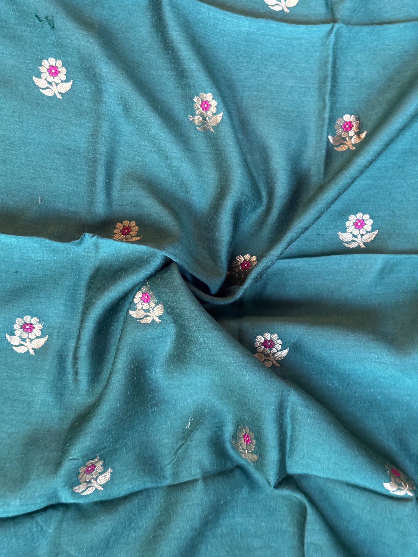 Teal green moonga silk handwoven unstitched blouse piece