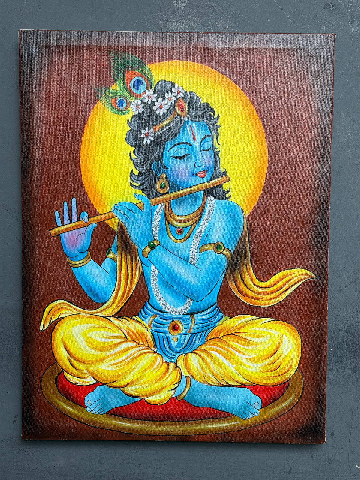 Venu Madhava - Young Krishna with his flute - acrylic colors painting on stretched canvas - sizes available