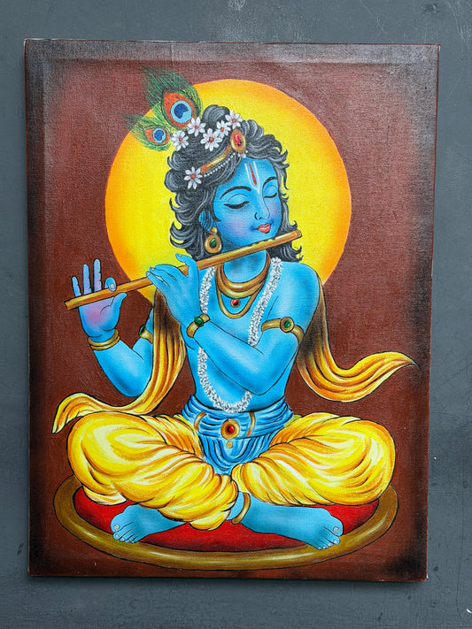 Venu Madhava - Young Krishna with his flute - acrylic colors painting on stretched canvas - sizes available