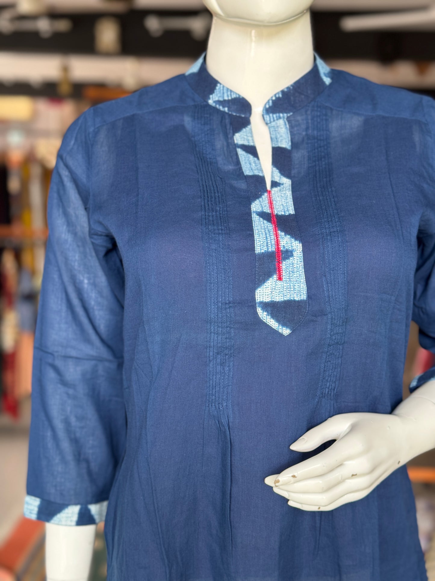 Indigo Blue needle Shibori tie n dye cotton top / short kurti