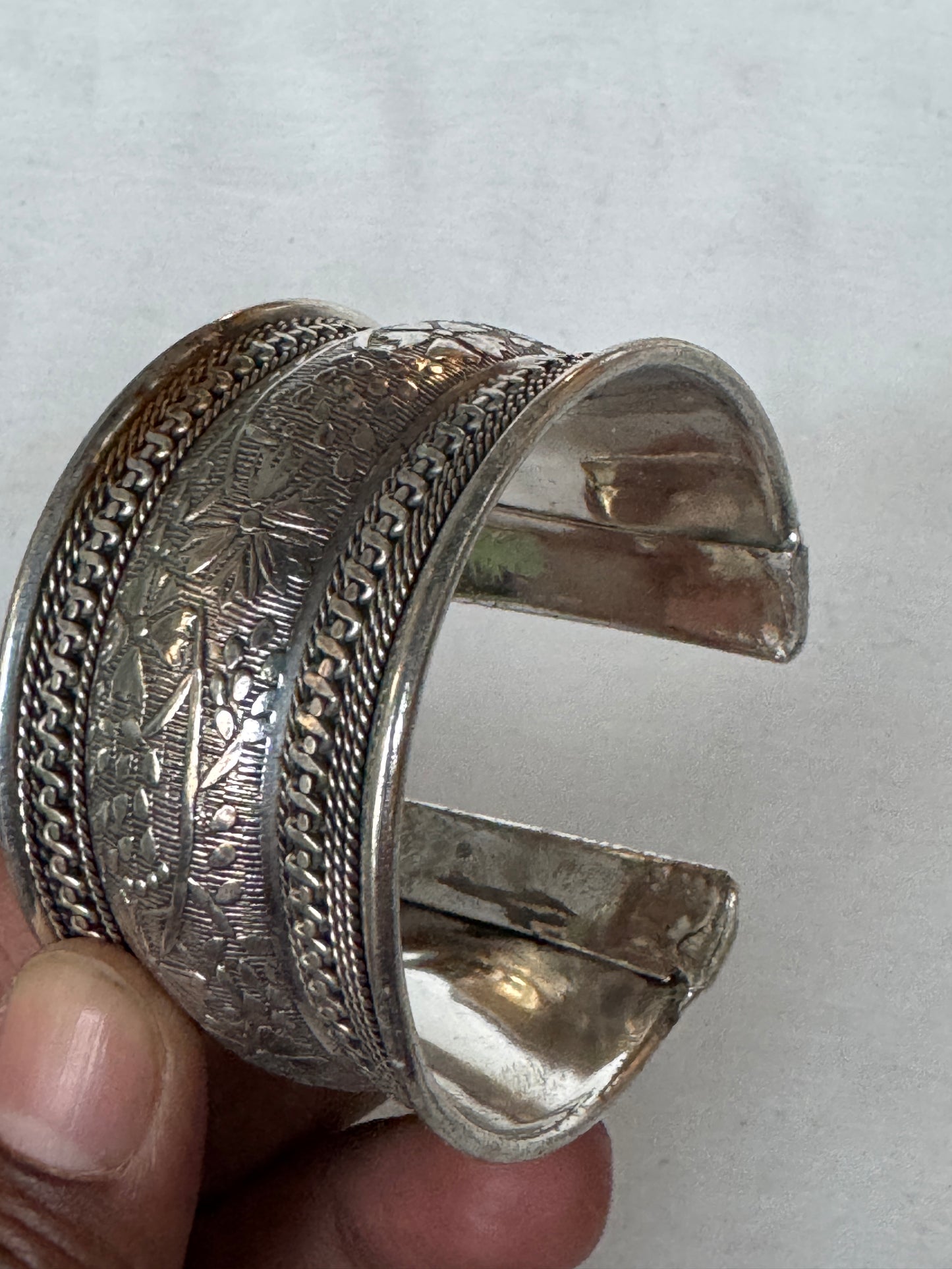 Brass wide bracelet - silver coated, free size