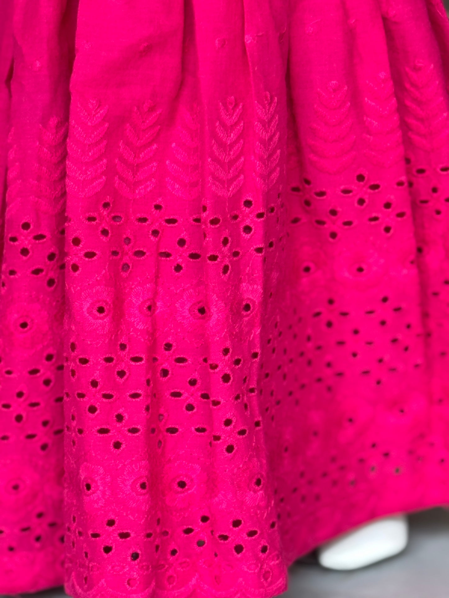 Dark pink schiffli Hakoba cotton sleeveless frock