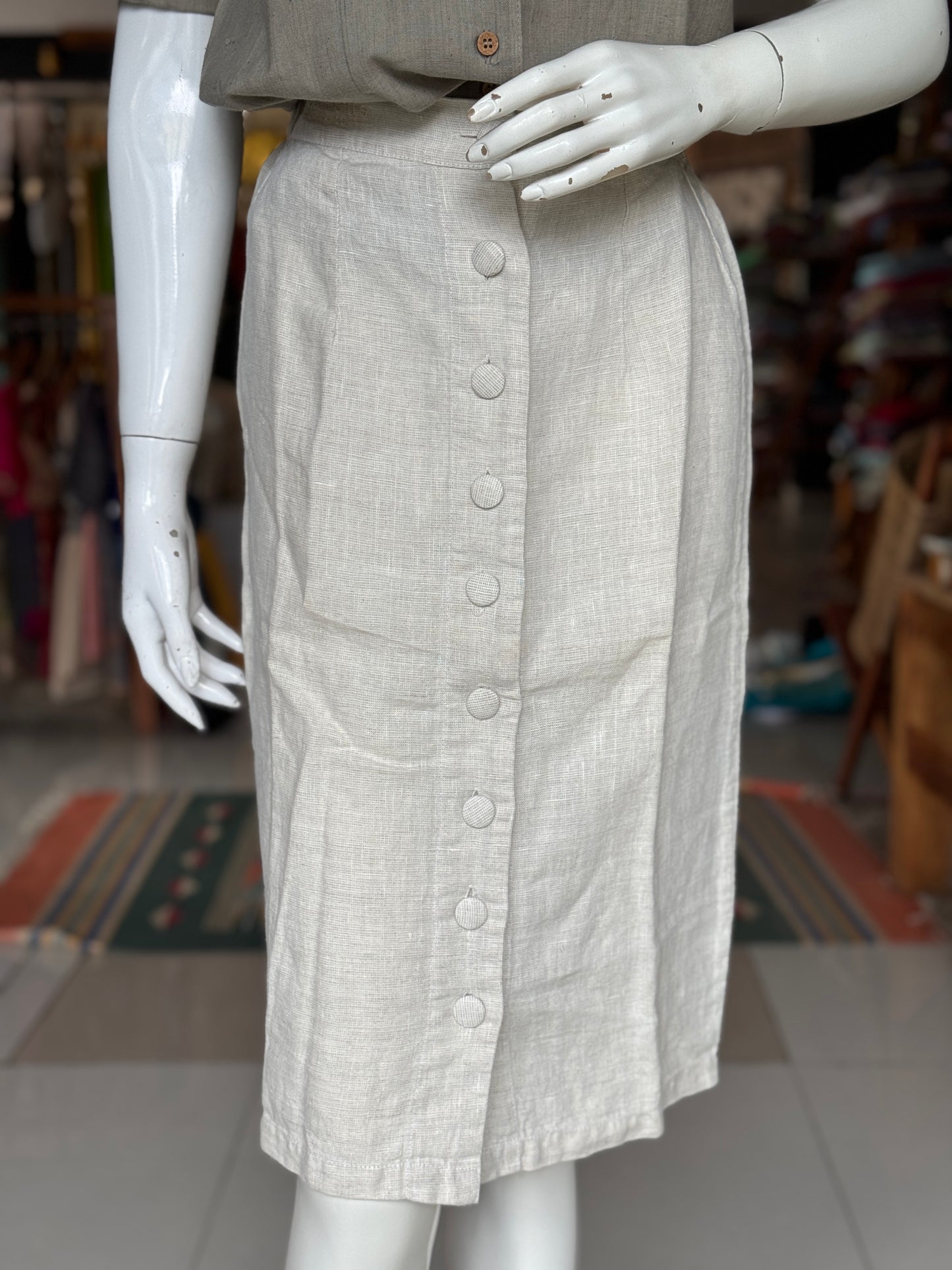 Women’s formal calf length skirt with elastic waist and front buttons - colors available