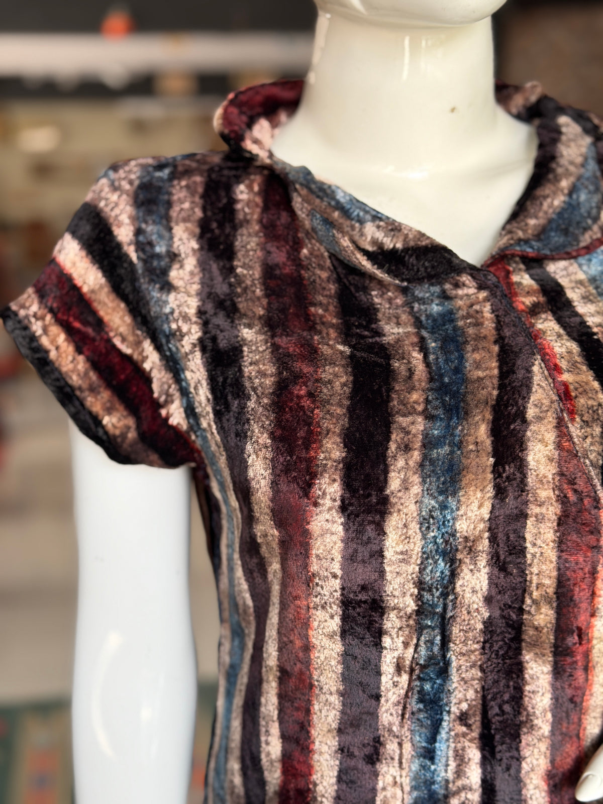 Stripes velvet Ajrakh hand block printed top