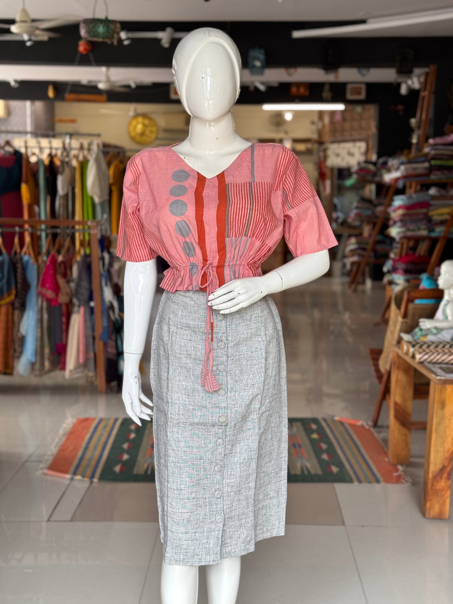 Women’s formal calf length skirt with elastic waist and front buttons - colors available