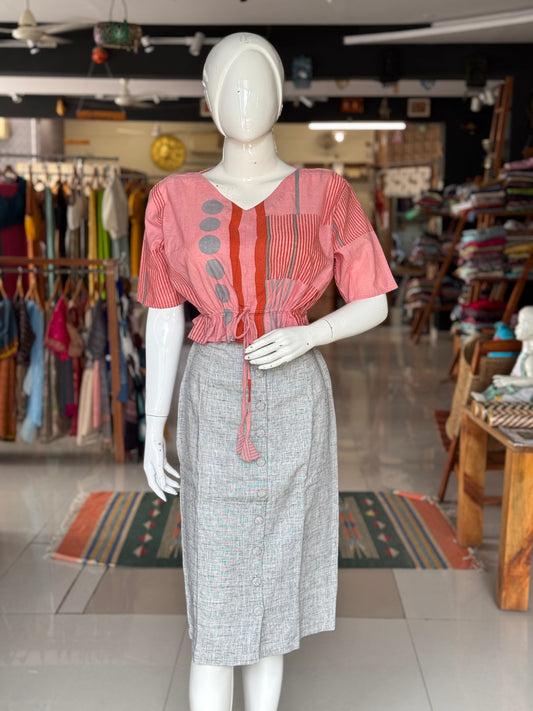 Women’s formal calf length skirt with elastic waist and front buttons - colors available