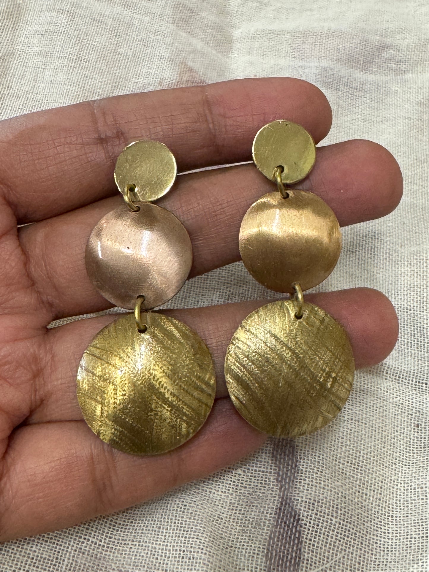 3 sizes circles earrings made of copper and brass