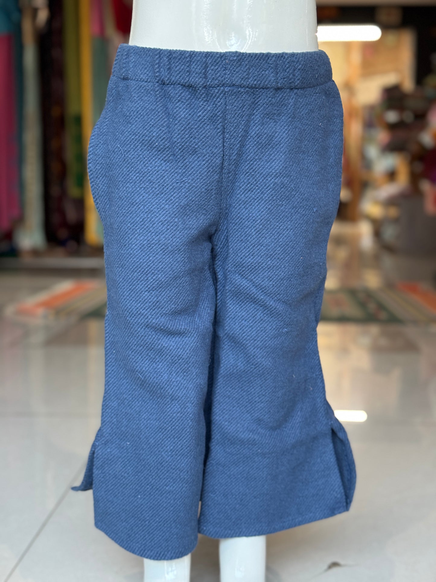 Deep sea blue flared pants for girls with side cuts